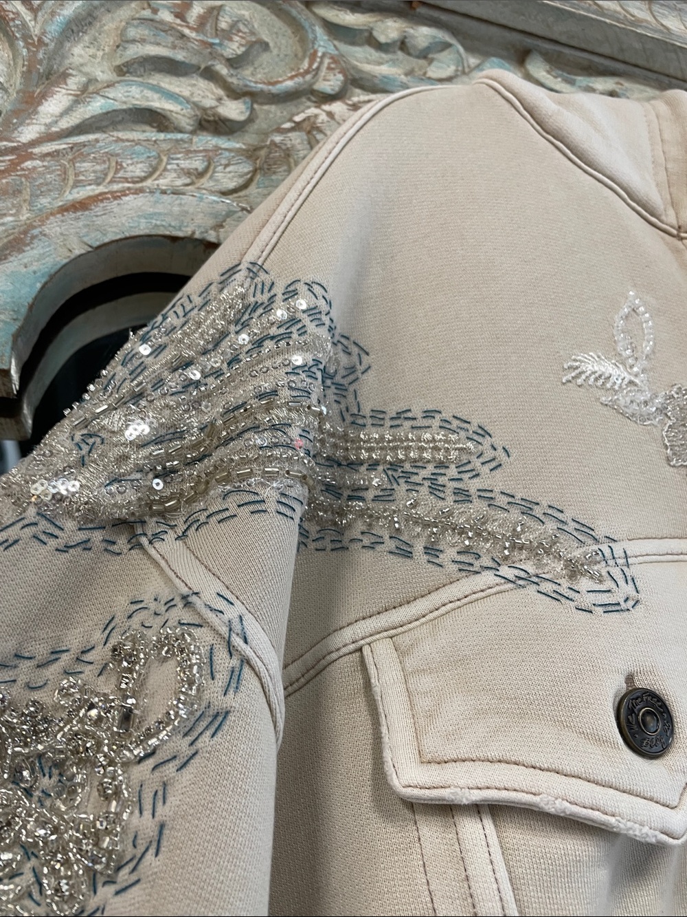 Free People Cream Embroidered Hooded Crop Jacket - Picture 11 of 14